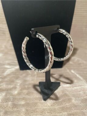 Silver Twisted Hoop Earrings - Women Jewelry